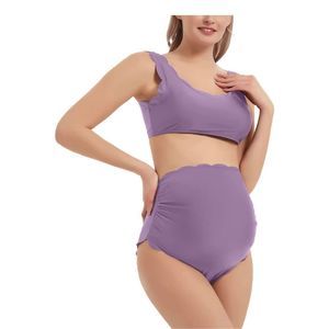 GUC Maternity Bikini Set Scalloped Bathing Suit High Waist M